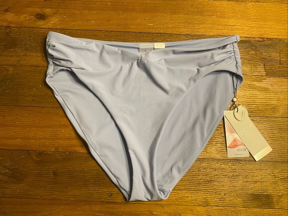 Calia Large NWT light blue mid-rise bottom bikini swimwear shirred V front